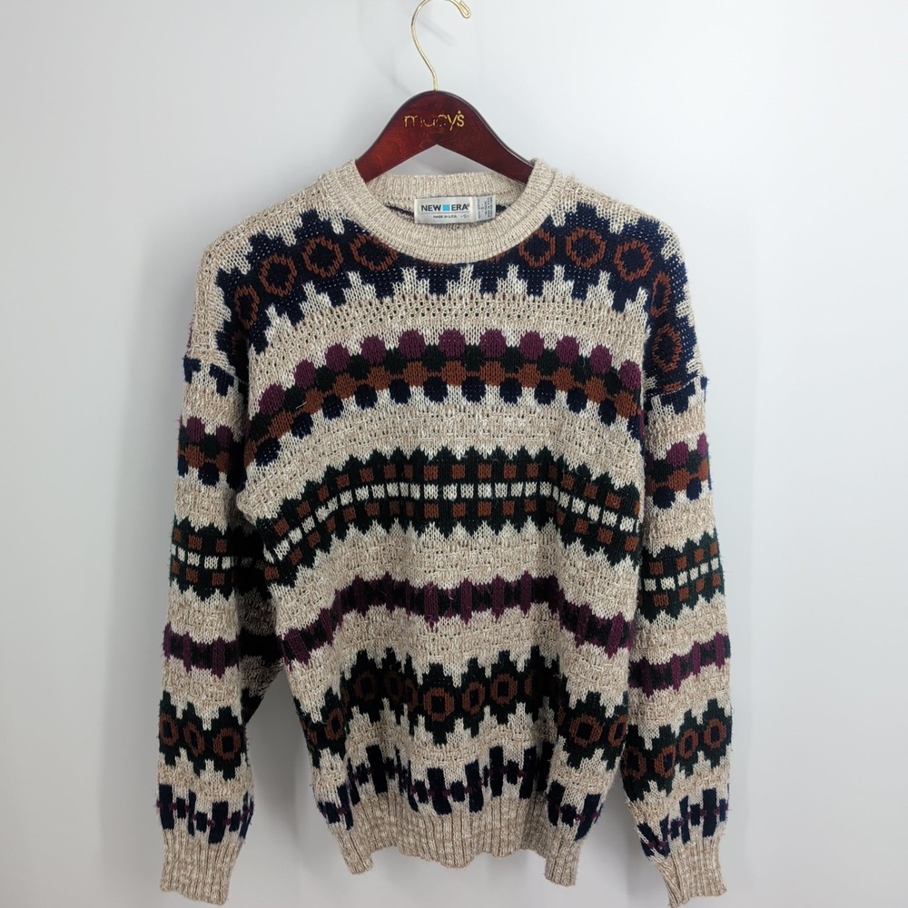 Vintage 80s New Era Nordic Knitwear Geometric Pullover Sweater Multicolor Size S